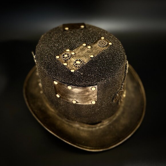 Steampunk Top Hat Metallic Scientist Time Traveler Halloween Costume Cosplay Hat - Picture 5 of 5